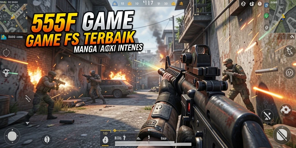 Screenshot dari gameplay 555F yang menampilkan aksi tembak menembak yang seru.