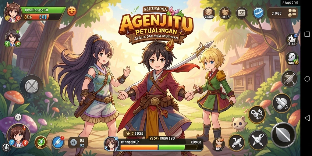 Tampilan gameplay AGENJITU yang penuh aksi dan karakter Anime.