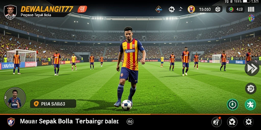 Tampilan gameplay seru di DEWALANGIT77 dengan aksi sepak bola mendebarkan.