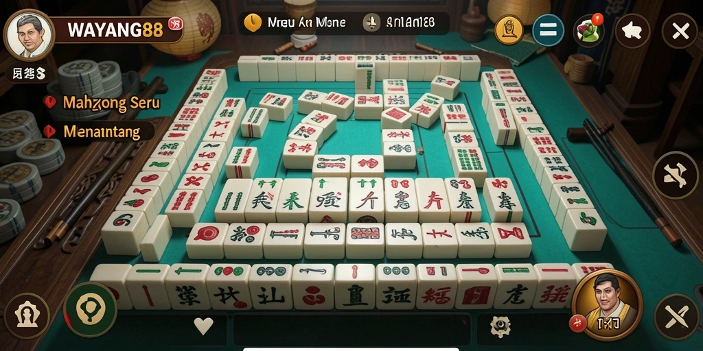Tampilan gameplay seru di WAYANG88 dengan ubin Mahjong yang indah.